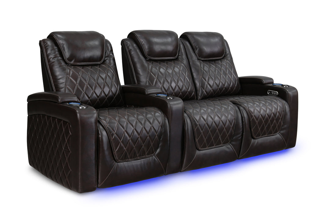 Valencia 2025 New Oslo Leather Home Theater Seating Row of 3 Loveseat Right, Dark Chocolate