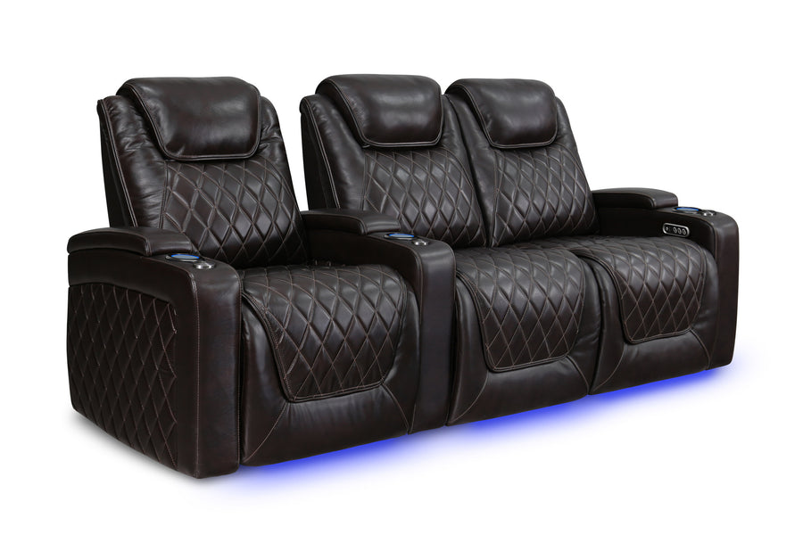 Valencia 2025 New Oslo Leather Home Theater Seating Row of 3 Loveseat Right, Dark Chocolate