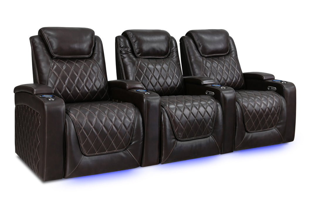 Valencia 2025 New Oslo Leather Home Theater Seating Row of 3, Dark Chocolate