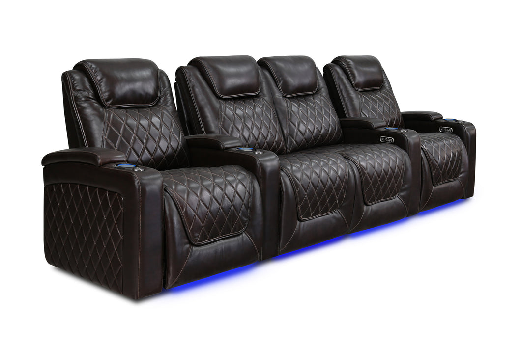 Valencia 2025 New Oslo Leather Home Theater Seating Row of 4 Loveseat Center, Dark Chocolate