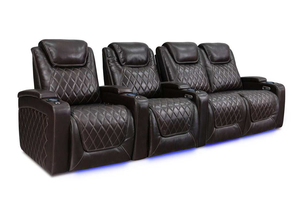 Valencia 2025 New Oslo Leather Home Theater Seating Row of 4 Loveseat Right, Dark Chocolate