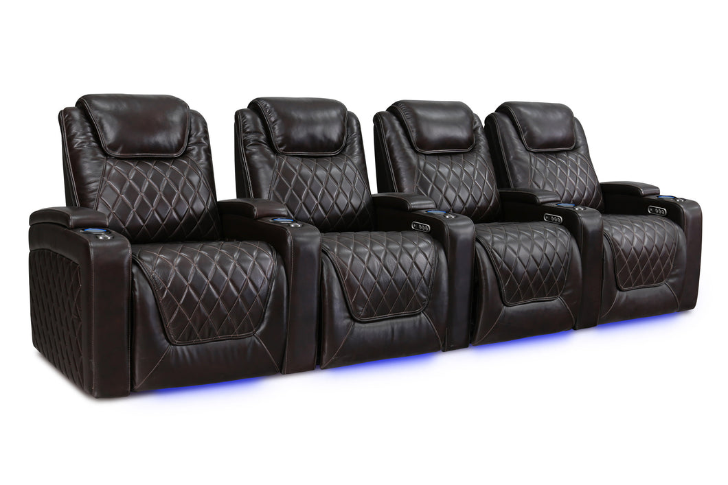 Valencia 2025 New Oslo Leather Home Theater Seating Row of 4, Dark Chocolate
