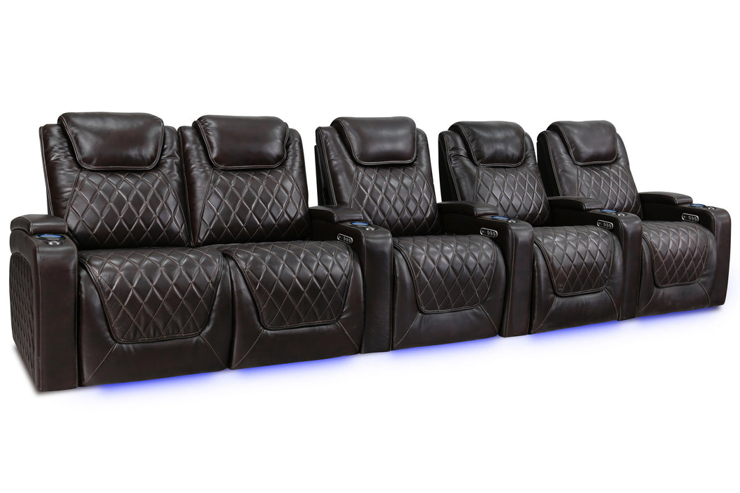 Valencia 2025 New Oslo Leather Home Theater Seating Row of 5 Loveseat Left, Dark Chocolate