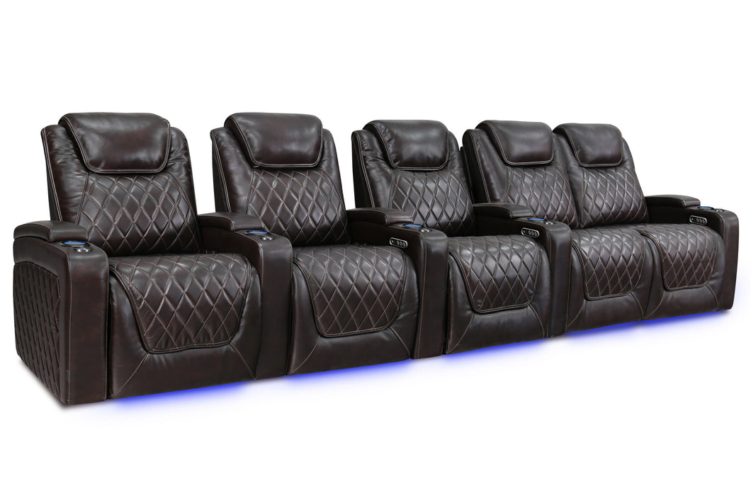 Valencia 2025 New Oslo Leather Home Theater Seating Row of 5 Loveseat Right, Dark Chocolate