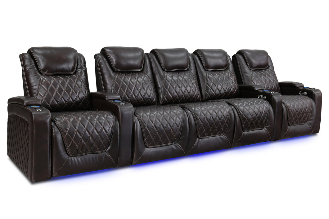 Valencia 2025 New Oslo Leather Home Theater Seating Row of 5 Set of 3 Center, Dark Chocolate