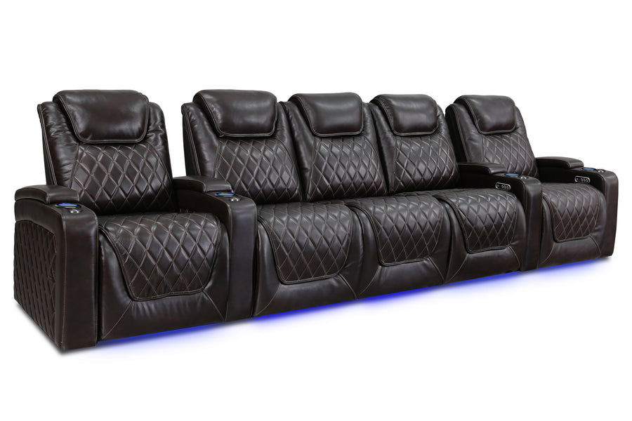 Valencia 2025 New Oslo Leather Home Theater Seating Row of 5 Set of 3 Center, Dark Chocolate