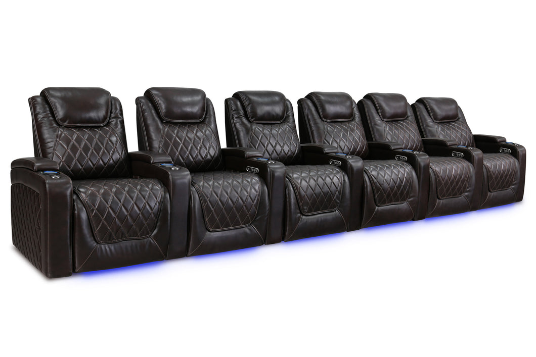 Valencia 2025 New Oslo Leather Home Theater Seating Row of 6, Dark Chocolate