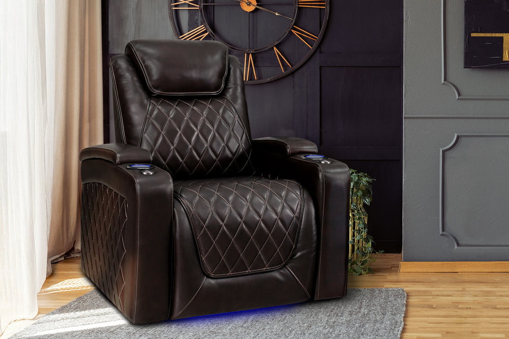 Valencia 2025 New Oslo Leather Home Theater Seating Row of 5 Set of 3 Center, Dark Chocolate