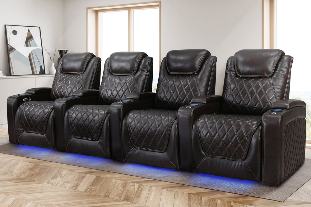 Valencia 2025 New Oslo Leather Home Theater Seating Row of 5 Set of 3 Center, Dark Chocolate