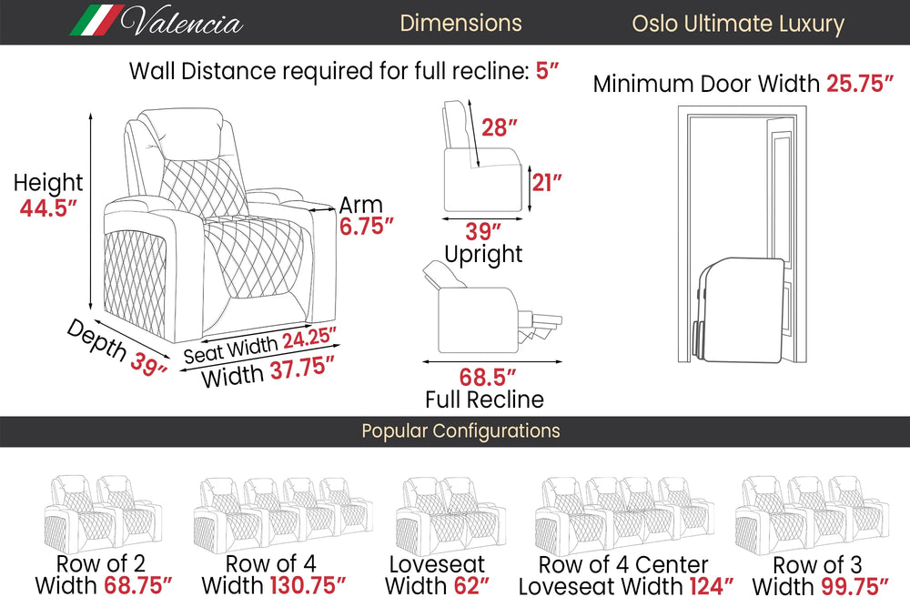 Valencia Oslo Ultimate Luxury Leather Home Theater Seating Row of 4 Loveseat Left, Onyx with Gold Stitching