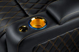 Valencia 2025 New Oslo Ultimate Luxury Leather Home Theater Seating Row of 2 Loveseat, Onyx with Gold Stitching
