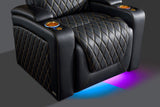 Valencia 2025 New Oslo Ultimate Luxury Leather Home Theater Seating Row of 2 Loveseat, Onyx with Gold Stitching