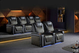 Valencia 2025 New Oslo Ultimate Luxury Leather Home Theater Seating Row of 2 Loveseat, Onyx with Gold Stitching
