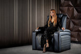 Valencia 2025 New Oslo Ultimate Luxury Leather Home Theater Seating Row of 2 Loveseat, Onyx with Gold Stitching