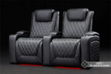 Valencia 2025 New Oslo Ultimate Luxury Leather Home Theater Seating Row of 4 Loveseat Center, Onyx with Silver Stitching