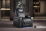 Valencia 2025 New Oslo Ultimate Luxury Leather Home Theater Seating Row of 4 Loveseat Center, Onyx with Silver Stitching