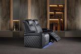 Valencia 2025 New Oslo Ultimate Luxury Leather Home Theater Seating Row of 4 Loveseat Center, Onyx with Silver Stitching
