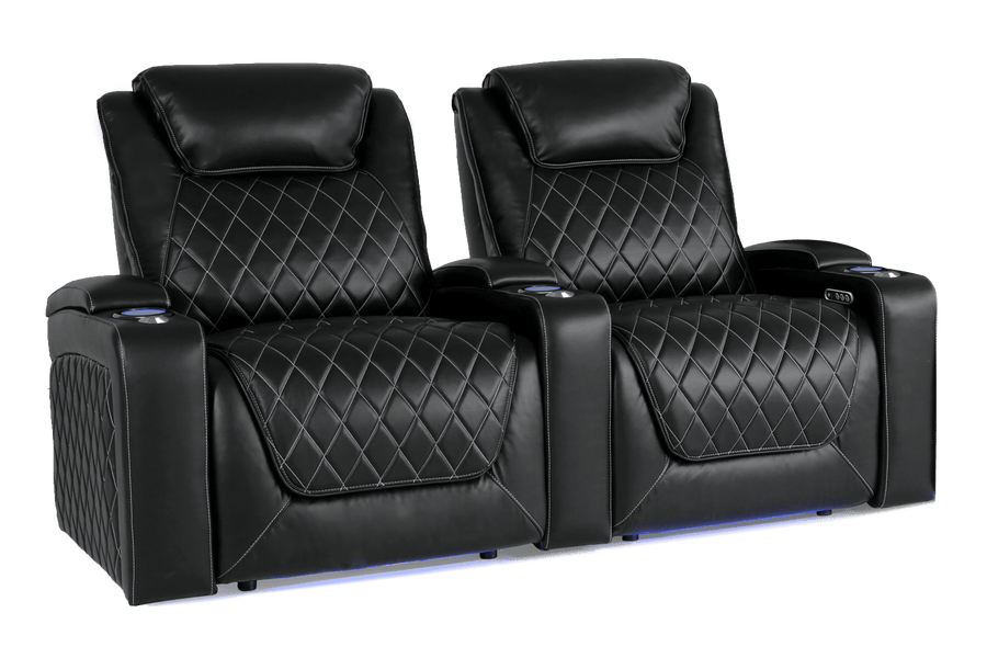 Valencia 2025 New Oslo XL Leather Home Theater Seating Row of 2, Midnight Black