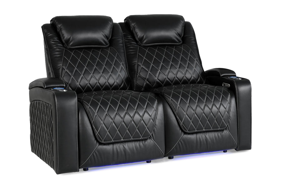 Valencia 2025 New Oslo XL Leather Home Theater Seating Row of 2 Loveseat, Midnight Black