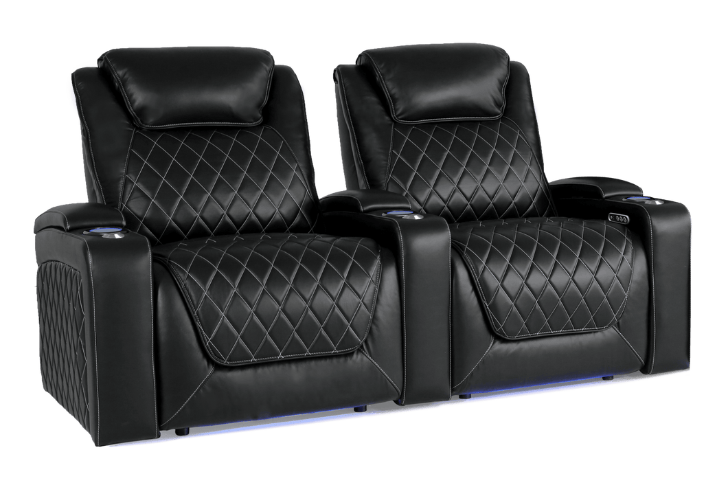 Valencia 2025 New Oslo XL Leather Home Theater Seating Row of 2, Midnight Black