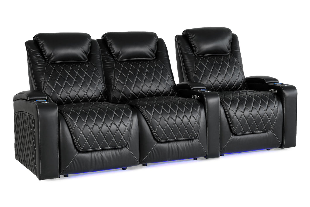 Valencia 2025 New Oslo XL Leather Home Theater Seating Row of 3 Loveseat Left, Midnight Black