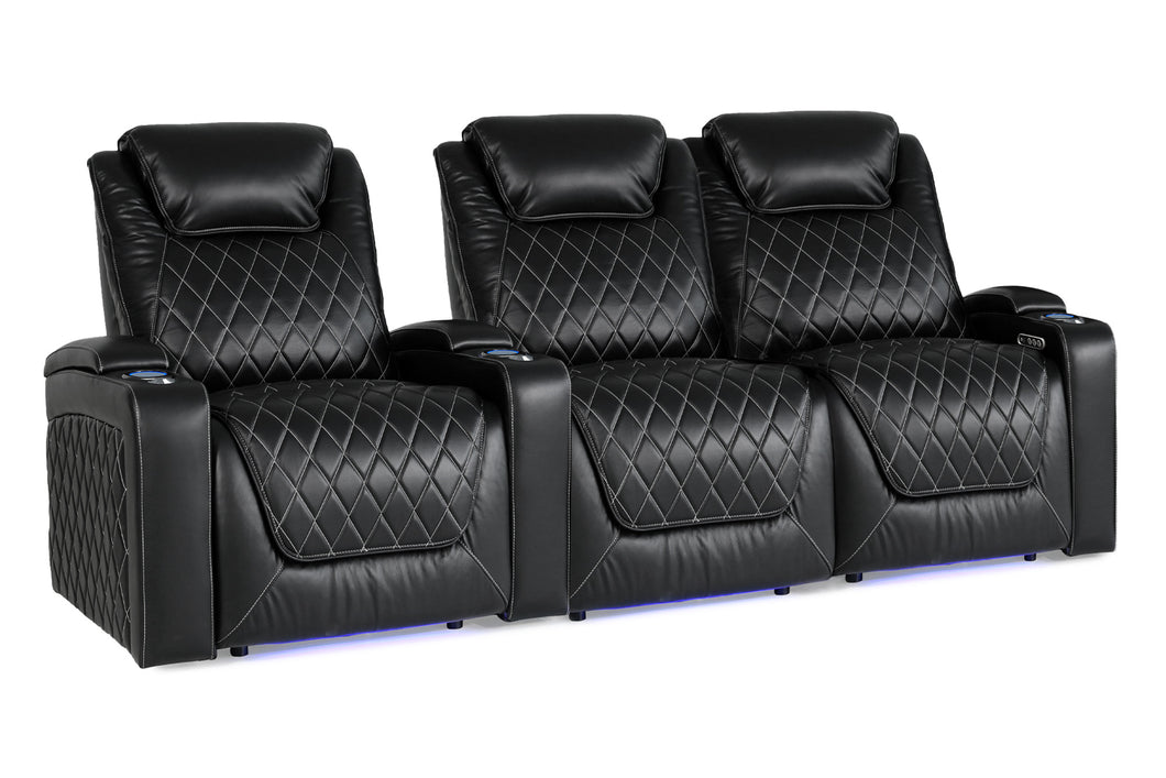 Valencia 2025 New Oslo XL Leather Home Theater Seating Row of 3 Loveseat Right, Midnight Black