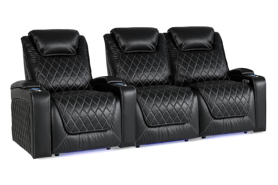 Valencia 2025 New Oslo XL Leather Home Theater Seating Row of 3 Loveseat Right, Midnight Black