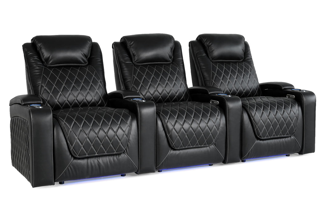Valencia 2025 New Oslo XL Leather Home Theater Seating Row of 3, Midnight Black