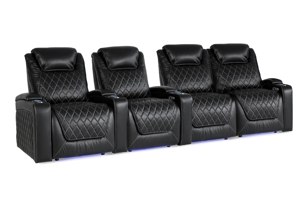 Valencia 2025 New Oslo XL Leather Home Theater Seating Row of 4 Loveseat Right, Midnight Black
