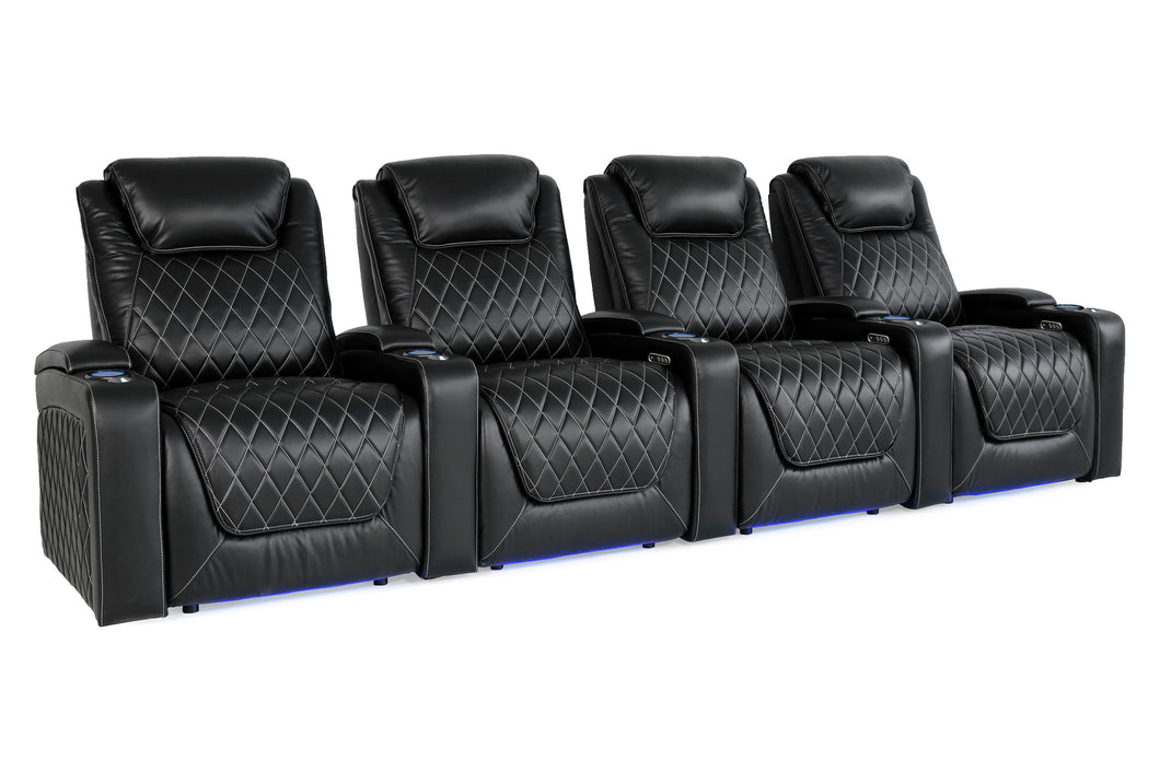 Valencia 2025 New Oslo XL Leather Home Theater Seating Row of 4, Midnight Black