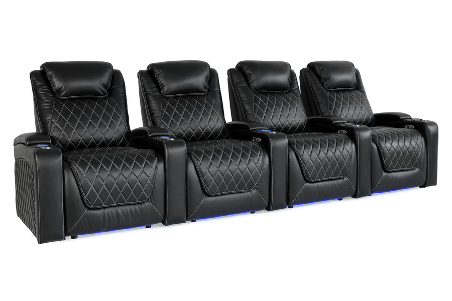 Valencia 2025 New Oslo XL Leather Home Theater Seating Row of 4, Midnight Black
