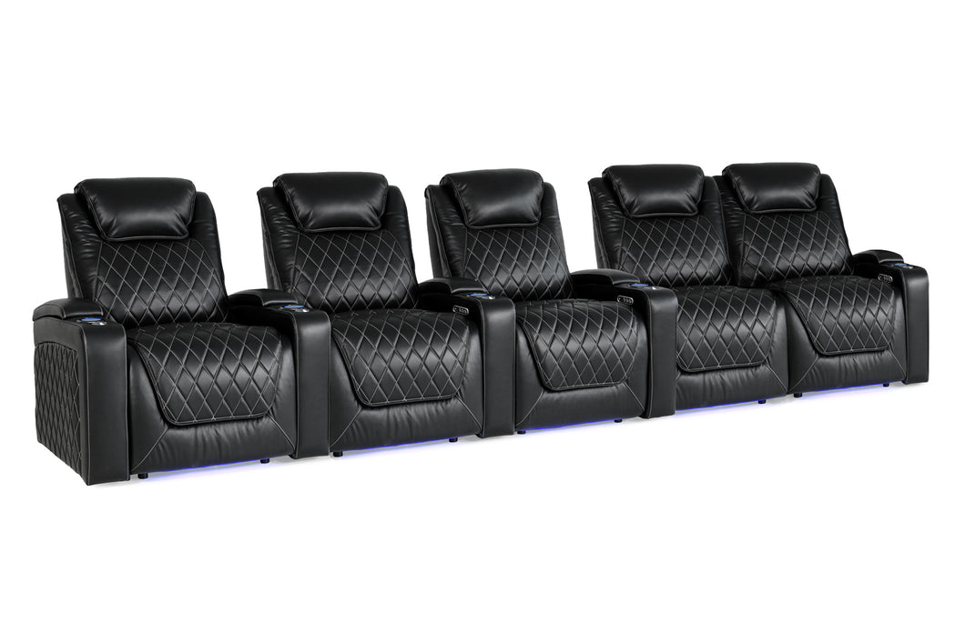 Valencia 2025 New Oslo XL Leather Home Theater Seating Row of 5 Loveseat Right, Midnight Black