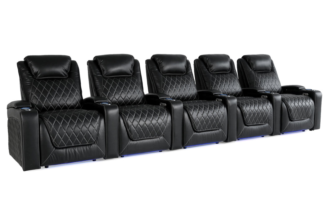 Valencia 2025 New Oslo XL Leather Home Theater Seating Row of 5, Midnight Black