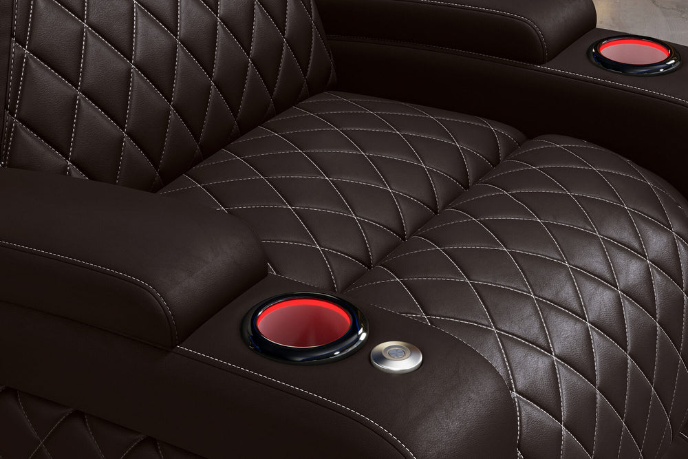 Valencia 2025 New Oslo XL Leather Home Theater Seating Row of 4 Loveseat Right, Dark Chocolate