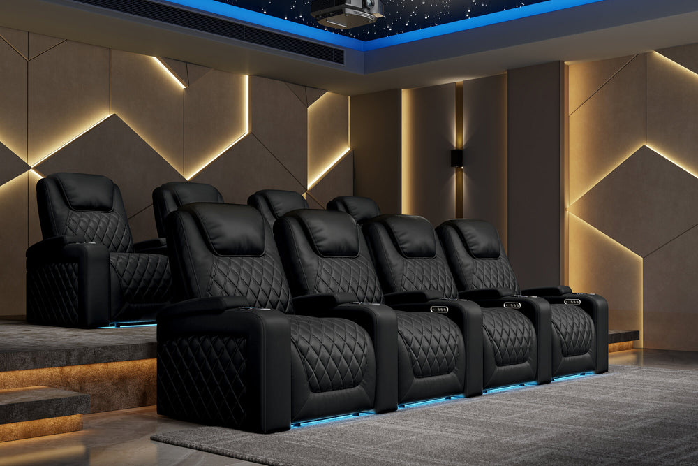 Valencia 2025 New Oslo XL Leather Home Theater Seating Row of 2, Midnight Black