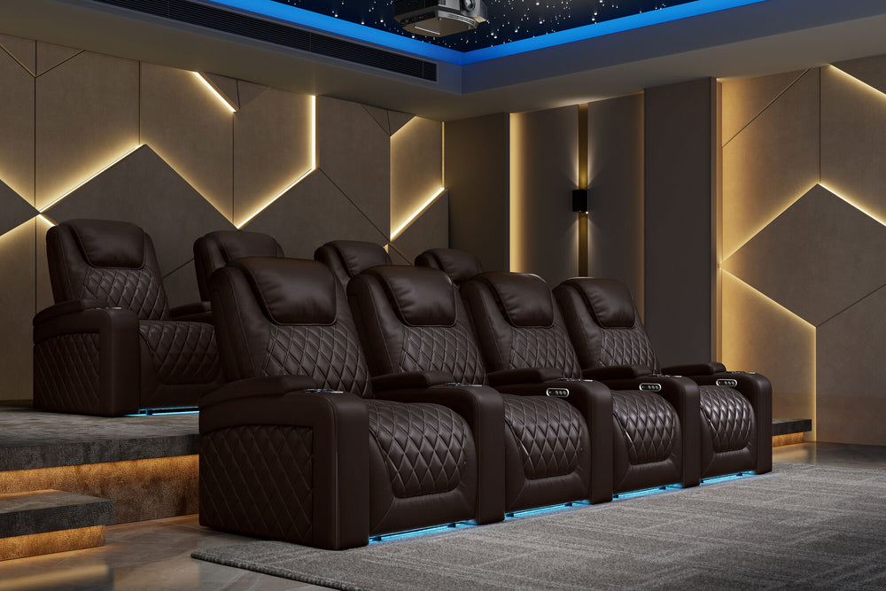 Valencia 2025 New Oslo XL Leather Home Theater Seating Row of 4 Loveseat Right, Dark Chocolate
