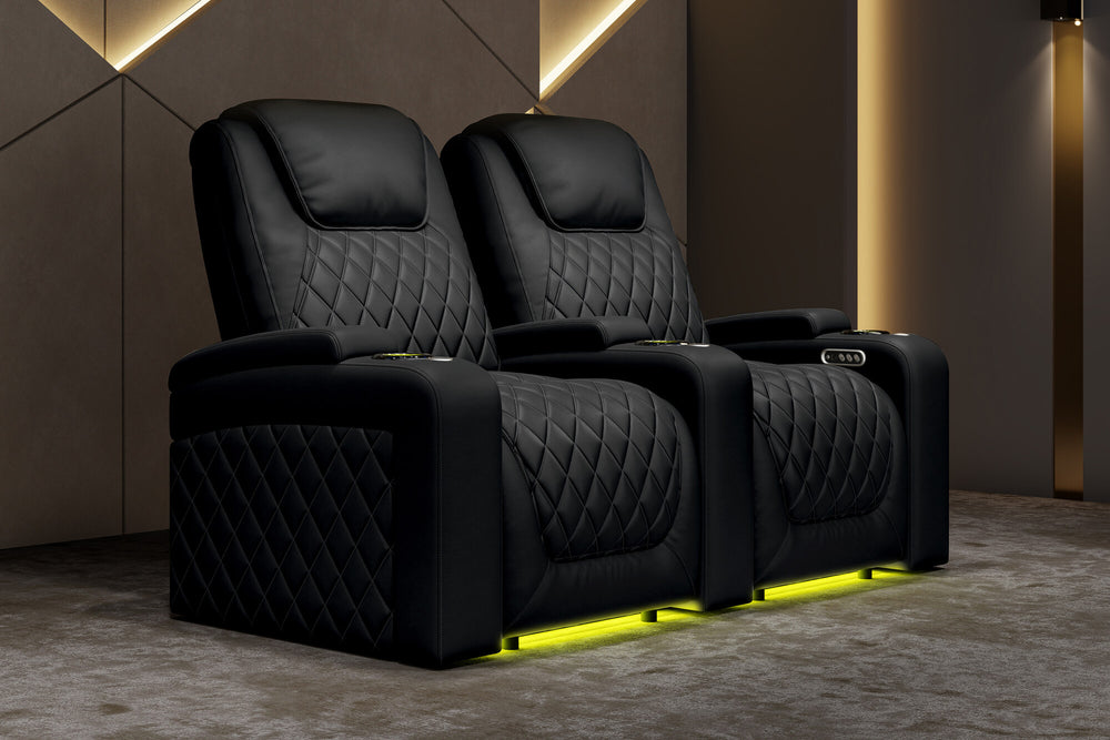 Valencia 2025 New Oslo XL Leather Home Theater Seating Row of 2, Midnight Black