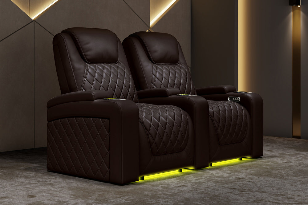 Valencia 2025 New Oslo XL Leather Home Theater Seating Row of 4 Loveseat Right, Dark Chocolate