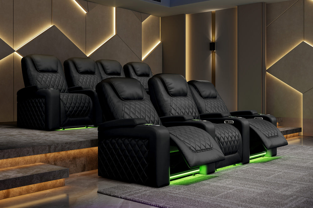 Valencia 2025 New Oslo XL Leather Home Theater Seating Row of 2, Midnight Black