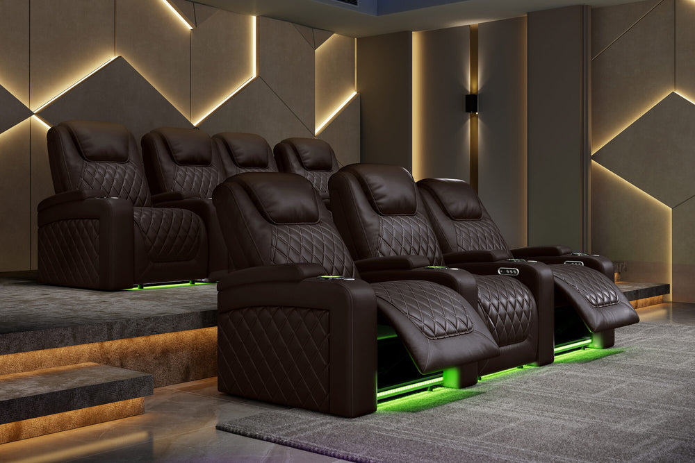 Valencia 2025 New Oslo XL Leather Home Theater Seating Row of 4 Loveseat Right, Dark Chocolate