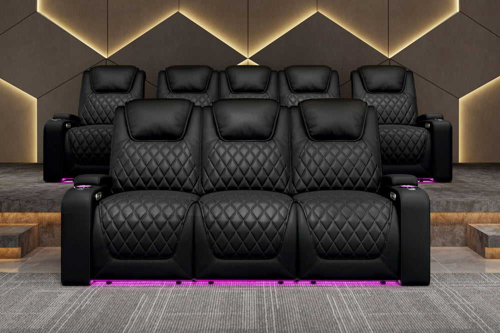 Valencia 2025 New Oslo XL Leather Home Theater Seating Row of 2, Midnight Black