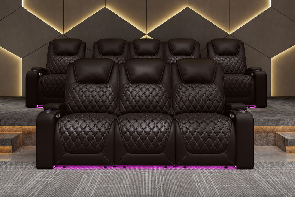 Valencia 2025 New Oslo XL Leather Home Theater Seating Row of 4 Loveseat Right, Dark Chocolate
