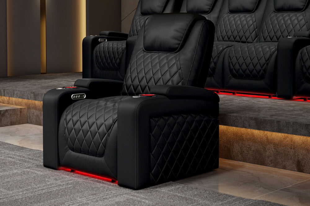 Valencia 2025 New Oslo XL Leather Home Theater Seating Row of 2, Midnight Black