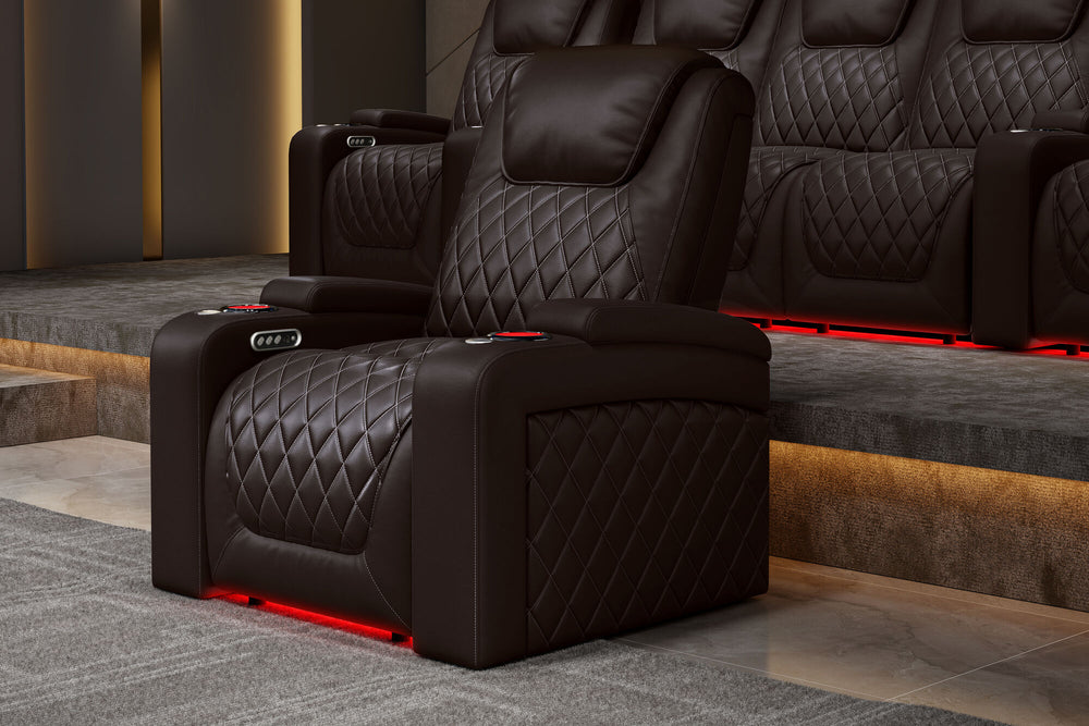 Valencia 2025 New Oslo XL Leather Home Theater Seating Row of 4 Loveseat Right, Dark Chocolate