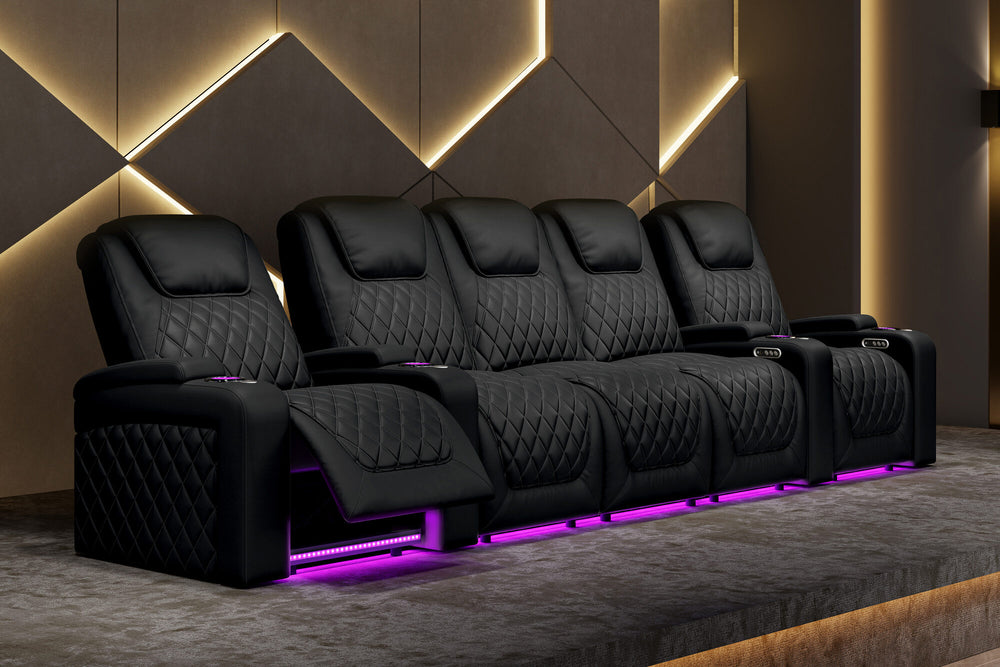 Valencia 2025 New Oslo XL Leather Home Theater Seating Row of 2, Midnight Black