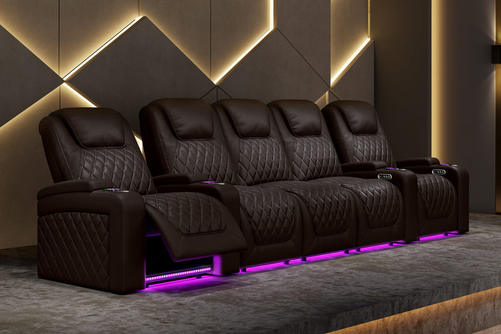 Valencia 2025 New Oslo XL Leather Home Theater Seating Row of 4 Loveseat Right, Dark Chocolate