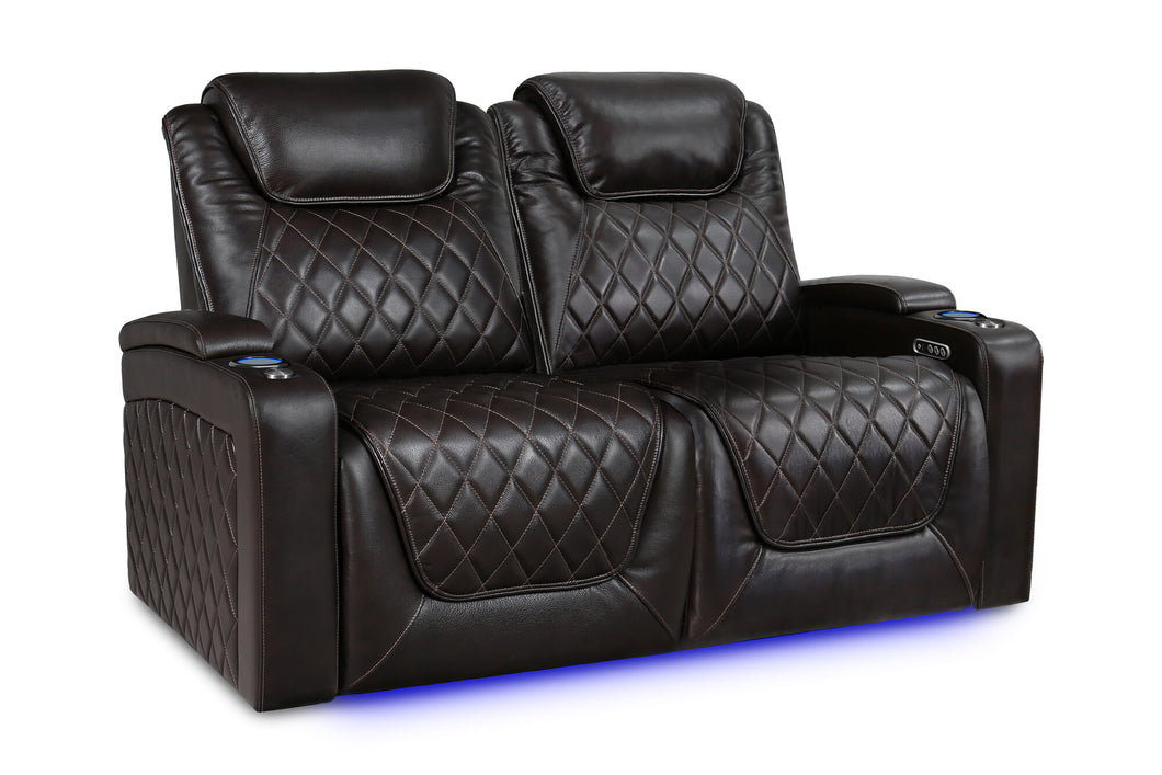 Valencia 2025 New Oslo XL Leather Home Theater Seating Row of 2 Loveseat, Dark Chocolate