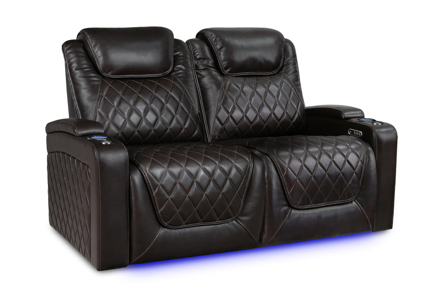 Valencia 2025 New Oslo XL Leather Home Theater Seating Row of 2 Loveseat, Dark Chocolate