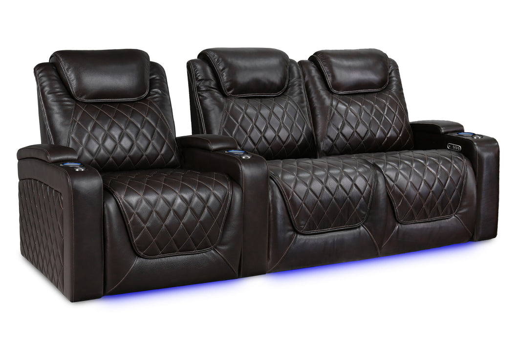 Valencia 2025 New Oslo XL Leather Home Theater Seating Row of 3 Loveseat Right, Dark Chocolate