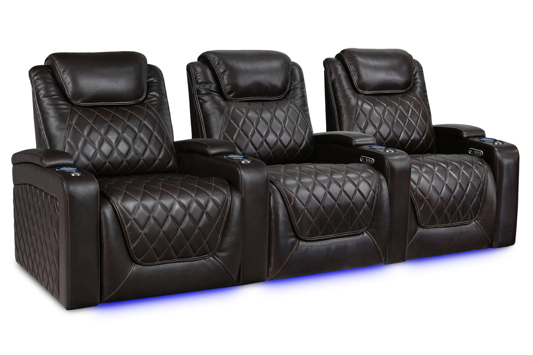 Valencia 2025 New Oslo XL Leather Home Theater Seating Row of 3, Dark Chocolate